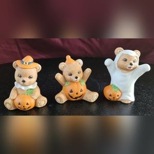 Adorable Halloween Bears by Homco Ghost Bear, Pilgrim bear Bear Jack-o’-lantern